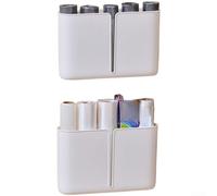 Juego de 2 soportes para bolsas de basura, para estantería, montaje en | Juego de 2 unidades, montaje bajo estante, diseño que ahorra espacio, adecuado para puertas de armario, plástico blanco