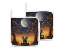 Juego de 2 soportes para ollas de animales, elefante, búho, árbol, luna, estrella, resistente al calor, con lazo para colgar para un fácil almacenamiento, almohadillas calientes duraderas para cocina