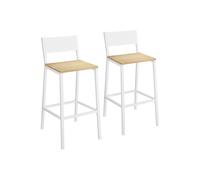 Juego de 2 Taburetes Altos de Cocina Beige Roble y Blanco