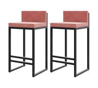 Juego de 2 taburetes de bar de terciopelo rosa, elegantes sillas altas con patas de metal negro para encimera de cocina y barra de desayuno, asiento elegante de 65 cm para uso doméstico y comercial