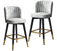 Juego de 2 taburetes de bar giratorios de terciopelo, sillas altas modernas con respaldo y reposapiés, elegante asiento de encimera de cocina, patas grises y negras de 75 cm para uso doméstico o bar