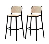 Juego de 2 taburetes Modernos para Cocina/Barra - Sillas Altas de Comedor de plástico imitación ratán con Respaldo y reposapiés para Cocina, Exterior o balcón, Color Negro, 15,4 x 17,7 x 32,3