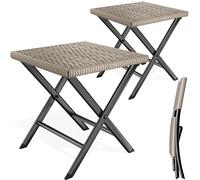 Juego de 2 taburetes plegables de polirratán color crema, 3 en 1, con una capacidad de carga de 120 kg, 43 x 40 x 44 cm, plegables, fáciles de transportar y resistentes a la intemperie para uso en ext