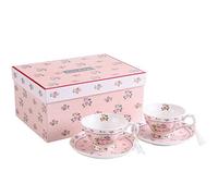 Juego de 2 Tazas de té y platillos, diseño Vintage de Flores y Rosas y Lavanda, en Caja de Regalo (Rosa Rosa y 2 Piezas).