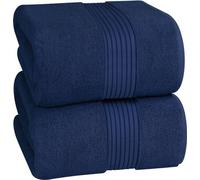 Juego de 2 toallas de baño Unyqoos® – 90 x 180 cm, 100% algodón peinado hilado en anillo, color azul marino, altamente absorbentes con bucles para colgar