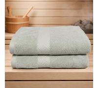 Juego de 2 toallas Unyqoos® de 100 x 150 cm – 100% algodón hilado en anillo, 650 GSM, hilo retorcido doble 20/2, certificado ® – Color verde salvia (ideal para sauna y playa)