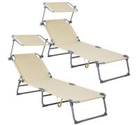 Juego de 2 Tumbona de jardín Hawaii Beige 195x60x30cm