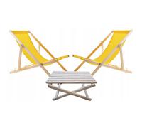 Juego de 2 tumbonas amarillas con una mesa auxiliar de madera