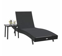 Juego de 2 tumbonas con mesa lateral - Respaldo ajustable (4 niveles), polirratán resistente a la intemperie y marco de acero con recubrimiento en polvo, negro, 197 x 70 x 82 cm, para terraza, balcón