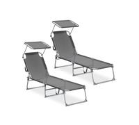 Juego de 2 Tumbonas plegables 189 x 53 x 28,5 cm con parasol y respaldo ajustable Gris