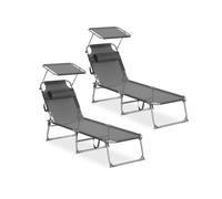 Juego de 2 Tumbonas Plegables con Cojines y Respaldo Ajustable Gris