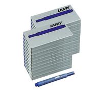 Juego de 20 cartuchos de tinta borrables LAMY T10 con gran capacidad de tinta, aptos para todos los modelos de plumas estilográficas LAMY. Cont.: 1,25 ml/cartucho. 5 uds/paquete. Color tinta: azul