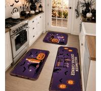 Juego de 3 alfombras de cocina con temática de calabazas de cóctel de | Sombrero de bruja, alfombras de cocina, murciélagos, carrito de bebidas, decoración del hogar de temporada