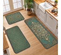 Juego de 3 alfombras de cocina marroquíes geométricas con decoración de | Alfombra para fregadero de cocina, diseño de celosía marroquí, textura desgastada, estilo global, caminos de cocina