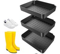 Juego de 3 Bandejas para Goteo de Zapatos,Base para Zapatillas Mojadas,Posazapatos Grande Plástico,Bandeja de Plástico para Zapatos para Lluvia Días y Nieve Temporada,Negro,35 נ27,5 נ3 cm