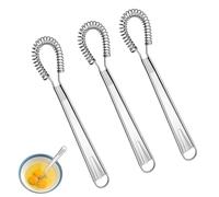 Juego de 3 batidores en espiral de acero inoxidable, mini batidor en espiral de acero inoxidable, pequeño y multifuncional, mini batidor para batir, mezclar, hornear, leche, té con leche
