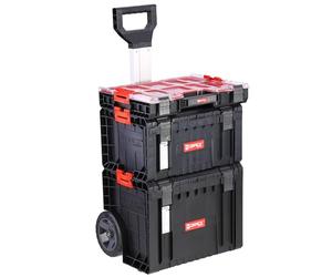 Juego de 3 cajas de herramientas con mango telescópico y organizador con cajas para separar arandelas, tuercas, tornillos, sistema de rodamientos PRO