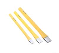 Juego de 3 cinceles planos de acero al cromo vanadio para tallado de madera y procesamiento de reparación mecánica con diseño inoxidable tratado térmicamente en acabado de color amarillo y plateado