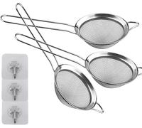 Juego de 3 Colador de Cocina Acero Inoxidable,Colador de Malla Fina con Manija,Tamiz de Harina para tamizar, escurrir, tamizar ingredientes secos, harina