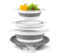 Juego de 3 coladores plegables, colador de alimentos de cocina con base de drenaje, lavadora plegable para pasta, fideos, frutas, verduras, escurridores de fregadero que ahorran espacio para la cocina