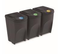 Juego de 3 cubos de reciclaje 105L PROSPERPLAST Sortibox de plastico en color antracita