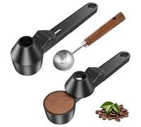 Juego de 3 cucharillas de café con embudo, cucharas de café, cucharas de café de plástico sin BPA y cucharas dosificadoras de acero inoxidable con mango de madera de acacia, cucharas de café para café