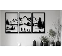 Juego de 3 Decoración de Pared de Metal, Negras Minimalista Esculturas de Pared de Montaña y Bosque, Grande Arte de Pared de Metal Para Sala De Estar, Dormitorio, Oficina Decoración del Hogar