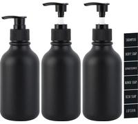 Juego de 3 dispensadores de jabón mate Unyqoos® de 300 ml: botellas de PET negras, recargables, con bomba y etiquetas resistentes al agua, ideales para champú, loción y detergente (para cocina y baño)