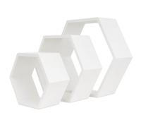 Juego de 3 Estantes Hexagonales Decorativos de Pared MDF Blanco XZ-241058