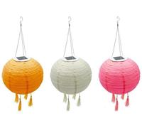 Juego de 3 faroles solares LUMISKY SHANGRI LA, altura 20 cm, color rosa crema naranja, luces LED blanco cálido, diámetro 20 cm