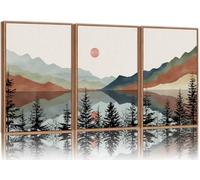 Juego de 3 lienzos bohemios de montaña sin marco, decoración de pared de paisaje natural en acuarela, arte de bosque de pino negro, impresiones artísticas modernas de amanecer para sala de estar