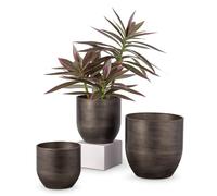 Juego de 3 macetas de acero galvanizado, perfectas para decoración moderna y macetas, macetas decorativas de zinc para interiores y exteriores, 16,5 cm/13,5 cm/12 cm, color negro