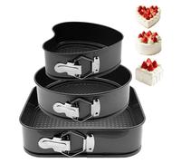 Juego de 3 moldes para tartas desmontables: moldes antiadherentes en forma de corazón, redondos y cuadrados