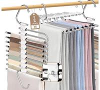 Juego de 3 perchas metálicas, colgadores para pantalones que ahorran espacio, con 9 niveles