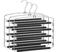 Juego de 3 perchas para pantalones que ahorran espacio, con múltiples perchas de metal con revestimiento antideslizante, y soportes giratorios para 5 pantalones vaqueros por unidad. Adecuadas para tra
