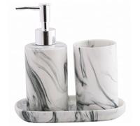 Juego de 3 Piezas de Jabón y Soporte para Cepillo de Dientes - Juego de Baño de Mármol de Cerámica de Lujo Nórdico, Vaso para Cepillo de Dientes y Soporte para Jabonera |.Accesorios de baño de mármol