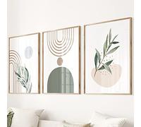 Juego de 3 Plantas de Color Verde Salvia Boho Abstracto Geométrico Cuadro Sobre Lienzo Pared Carteles Nórdicos e Impresiones Cuadros de Pared Sala de Estar Dormitorio Decoración-40*50Cm (Sin Marco)