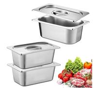 Juego de 3 recipientes gastronorm de acero inoxidable para empanar con tapa, bandeja para empanar rectangular, recipiente para la cocina, juego de empanado apilable, tamaño 1/9, 17,6 x 10,8 x 10 cm