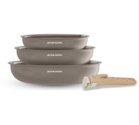 Juego de 3 sartenes – Adecuadas para todo tipo de cocinas, incluyendo inducción – ARTHUR MARTIN – AM4587 – Cerámica – 20–24–28 cm + mango desmontable – Color beige