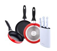 Juego de 3 sartenes San Ignacio 16/20/24 cm +Delantal de Cocina Gris oscuro 100% Algodón 75x80cm JSI162024+Tac