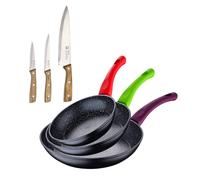 Juego de 3 sartenes San Ignacio 18/22/26 cm+Delantal de Cocina Gris oscuro 100% Algodón 75x80cm Pans + knife. Maple