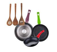 Juego de 3 sartenes san ignacio 18/22/26 cm+set 3pc utensilios cocina madera acacia