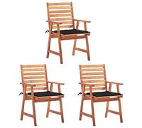 Juego de 3 sillas de comedor de jardín con cojines de madera maciza de acacia, aptas para terraza, jardín o jardín de invierno, una variedad de cojines de colores disponibles (56 x 62 x 92 cm)
