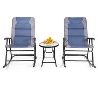 Juego de 3 sillas plegables tipo bistro para exteriores, con función de mecedora y mesa, en color azul y gris