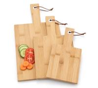 Juego de 3 tablas de cortar de cocina de bambú FSC | Tabla de cortar de madera, tabla de bambú | Juego de tablas de cortar | 30/35/45 cm Grosor 15 mm | Con anillo de metal y cordón de cuero | Idea