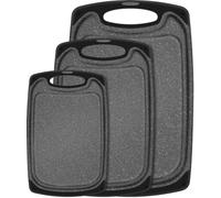 Juego de 3 tablas de cortar Unyqoos® – aptas para lavavajillas, libres de BPA, con canal para recoger líquidos, superficie antideslizante en las esquinas y mango de goma | 39,6 x 23,9 / 31,5 x 19,8 / 