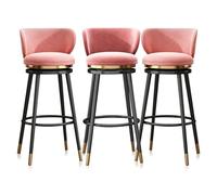 Juego de 3 taburetes giratorios tapizados de terciopelo con respaldo, elegantes sillas altas de cocina, patas de metal, 65 cm / 25.6in, color gris