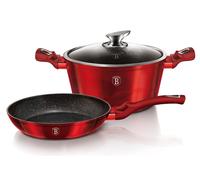 Juego de 3 utensilios de cocina con superficie de mármol, línea Burgundy Metallic, marca BERLINGERHAUS, modelo BH-1291