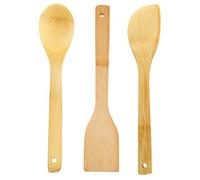 Juego de 3 utensilios de cocina de bambú con espátula y cucharas de madera natural, utensilios de cocina antiadherentes para cocinar y servir, utensilios de cocina de bambú duraderos, herramientas