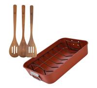 Juego de 3 utensilios de cocina de madera + bandeja para asado 40x28cm en acero agros san ignacio 28 cm